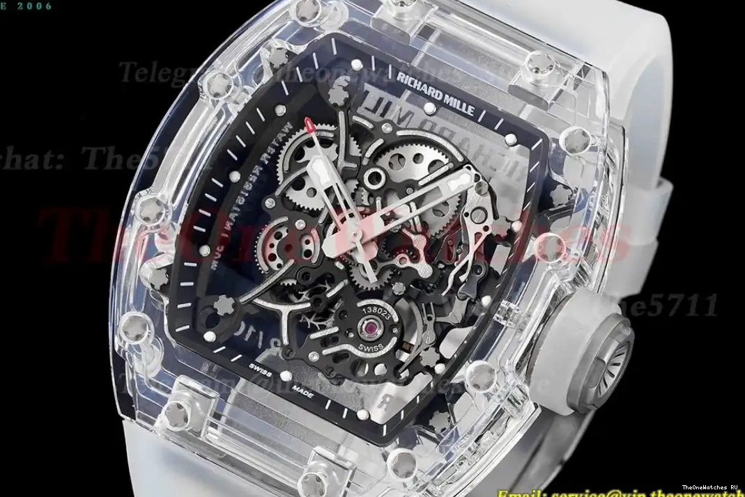  RM055 Sonic Skeleton on Dial Transparent Rubber Transparent  RMUL2 Clone strap 0412